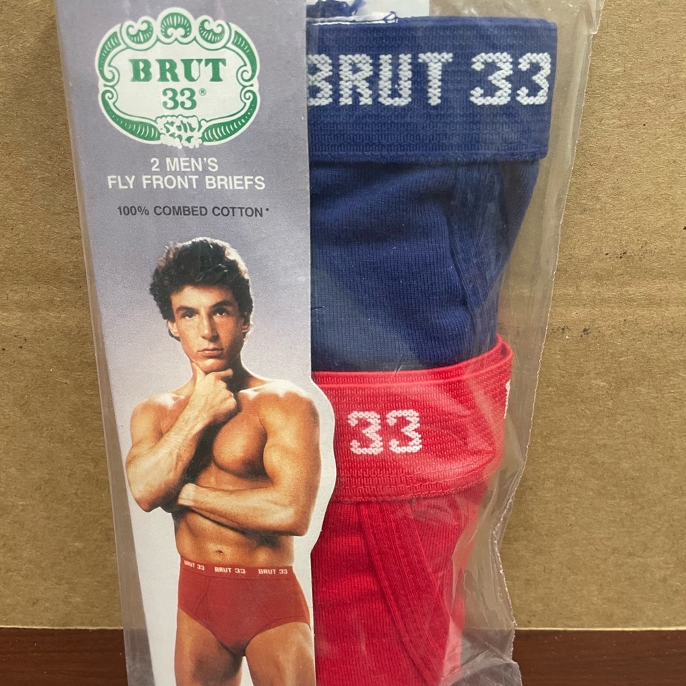 Vintage Brut 33 Size Small Fly Front Briefs NOS 2 Pair Pack Blue Red Underwear